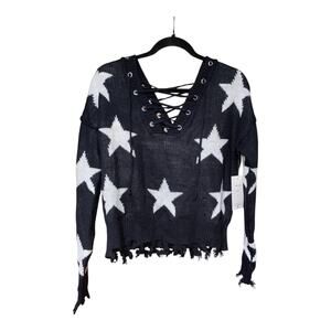 Willow Moon Sweater Raw Hems Soft Oversized Women’s Size XS NWT Black & White